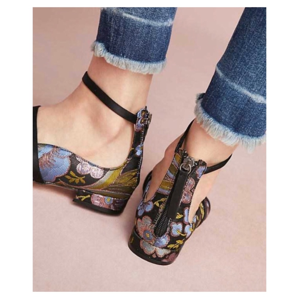 [SOLD]Anthropologie Brocade Ankle Strap City Flats - Picture 2 of 8